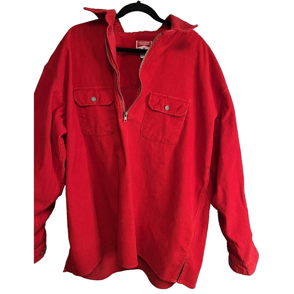 Men's Marlboro size xl shirt Red Corduroy 1/4 Zip Pullover Jacket top